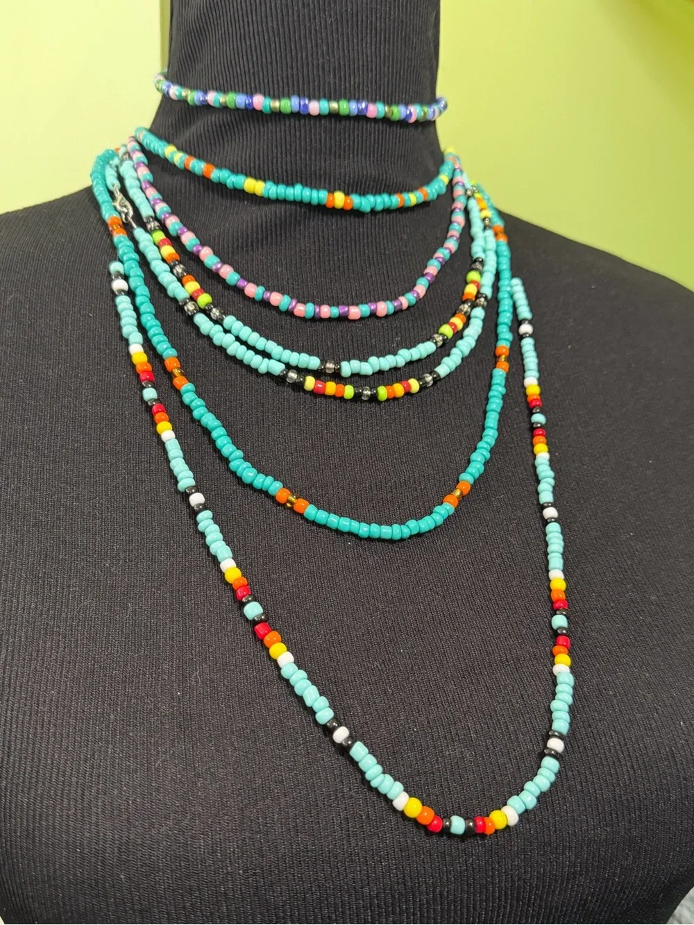 7-Piece Handmade Layered Turquoise Seed Bead Necklace Set